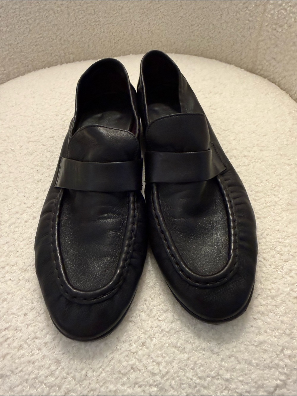 The Row Black Leather Penny-Style Loafers